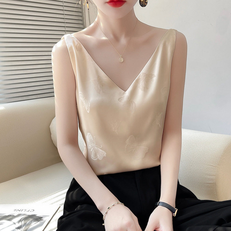 香槟色性感女人味上衣女款2025夏季新v领气质高端宽带吊带背心