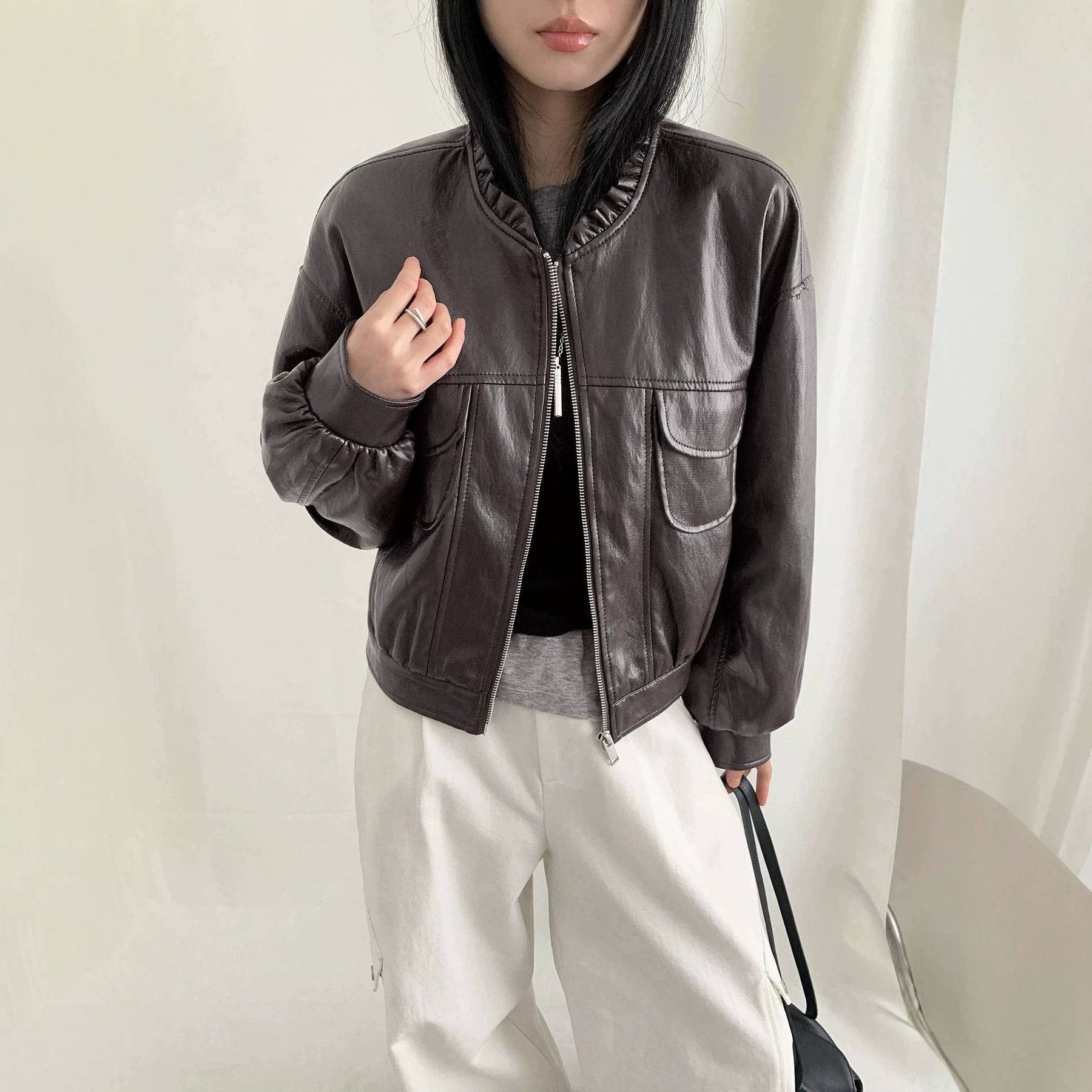 2026秋季新款漂亮好看小个子皮衣外套女短款宽松休闲pu皮夹克女款