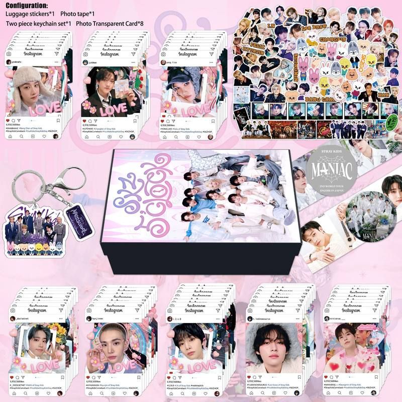 StrayKids明星周边礼盒 李龙馥黄铉辰钥匙扣胶带贴纸透明小卡套装