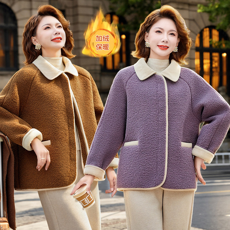 妈妈冬装外套加绒加厚大衣中老年女装洋气秋冬季时尚棉衣上衣女