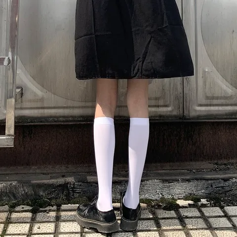 白色小腿袜夏季半筒中筒春秋天鹅绒光腿日系长筒薄款袜子jk