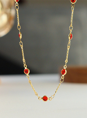 青岛黛美舒饰品尚简约红色链条项链轻奢高级感复古精致百搭锁骨链