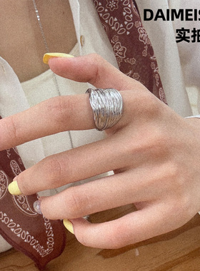 青岛黛美舒饰品层线条宽面叶片戒指女轻奢小众高级感开口戒子指环