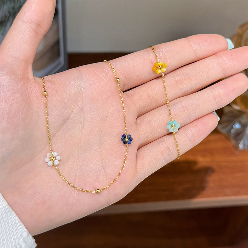 青岛黛美舒饰品搭多巴胺贝母青金石花朵串珠项链轻奢高级感锁骨链