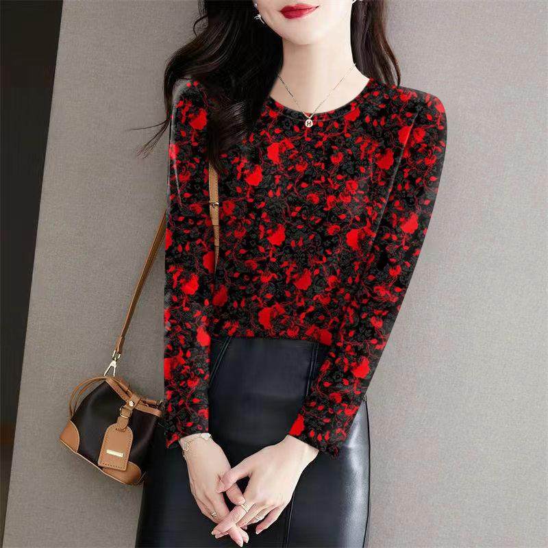 薄款春秋高档气质印花百搭洋气长袖显瘦女上衣韩版碎花内搭外穿