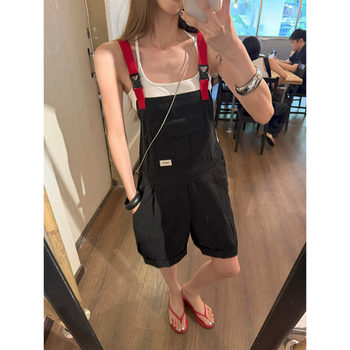 美式复古工装背带裤女夏季