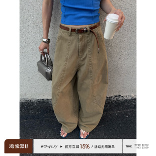 WOWPLAY杨九七 复古拼接弯刀牛仔裤女秋季宽松直筒工装裤休闲长裤