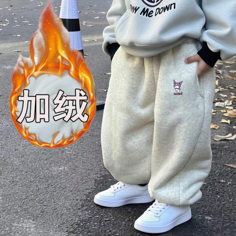 加绒卫裤童装儿童运动裤秋冬款中大童长裤男童束脚裤女童休闲裤子
