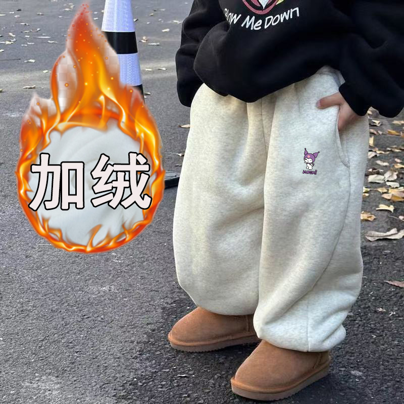 童装男童裤子儿童加绒加厚卫裤中大童女童秋冬新款运动裤保暖长裤