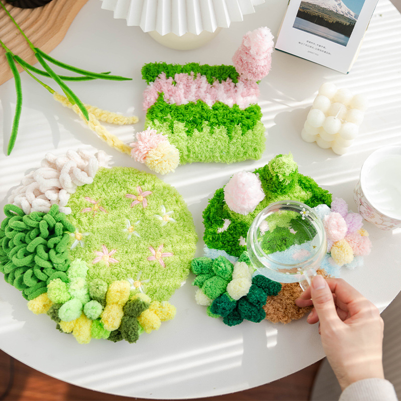 毛线diy材料包苔藓杯垫