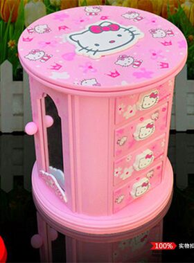 卡通hello kitty猫旋转首饰盒木质凯蒂猫公主儿童收纳盒 生日礼物