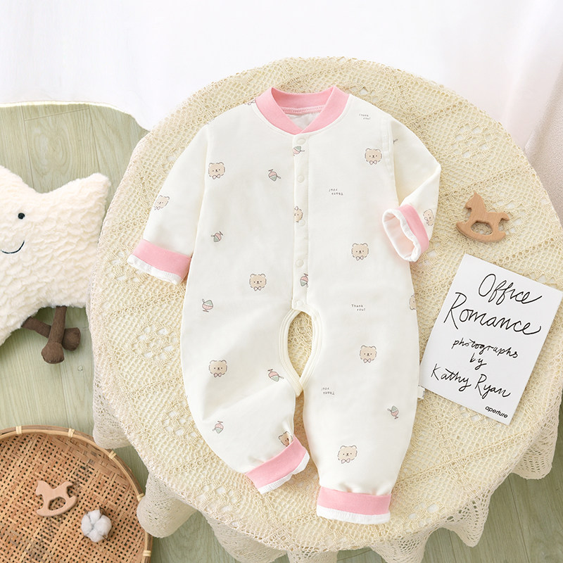 婴儿40克开档连体新生儿春秋冬夹棉长袖哈衣男女宝宝护肚爬服大版