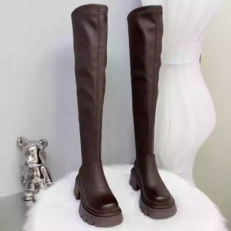 棕色过膝2025女粗腿秋冬季新款高筒长筒靴大筒围胖mm骑士靴子