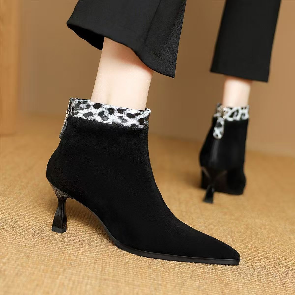 秋冬新款34-43码法式尖头细跟配裙子短靴气质高跟鞋加绒瘦瘦靴女