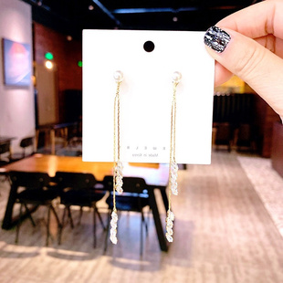 韩国东大门S925银针气质交叉优雅耳钉女长款 耳环 流苏适合圆脸