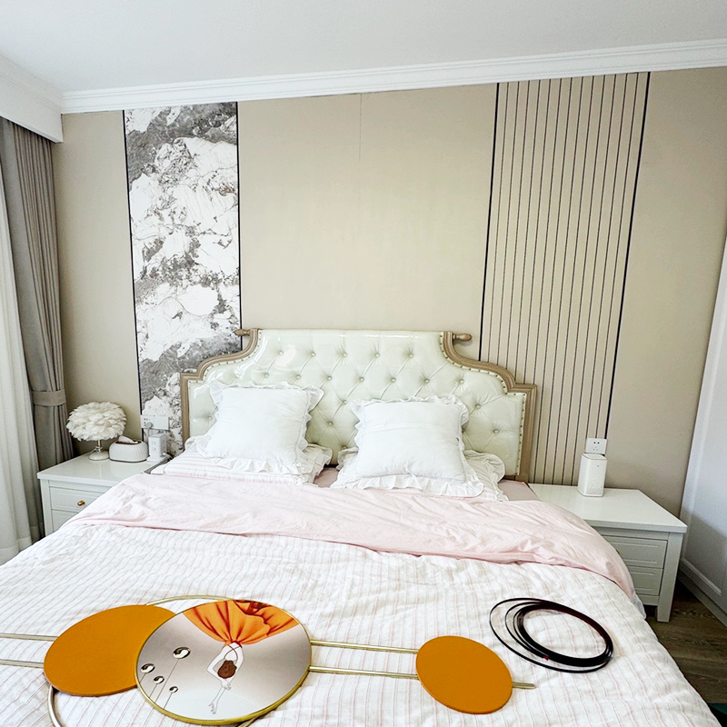 潘多拉木饰面格栅搭配墙贴