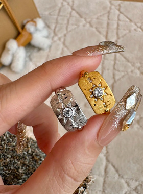 太阳神六芒星手工拉丝戒指中古风