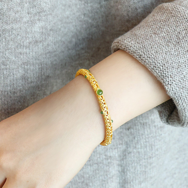 THERE IS RICE [AUSPICIOUS CLOUD RUYI INHERITANCE ANCIENT METHOD GILT BRACELET] CHINESE STYLE RETRO COURT JASPER SAND GOLD BRACELET