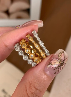 中古美拉德风拉丝叠戴锆石戒指