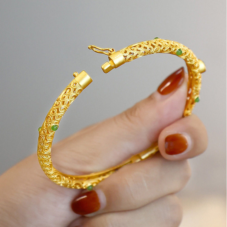 THERE IS RICE [AUSPICIOUS CLOUD RUYI INHERITANCE ANCIENT METHOD GILT BRACELET] CHINESE STYLE RETRO COURT JASPER SAND GOLD BRACELET
