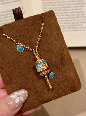 藏式古法黄金色珐琅转筒民族项链