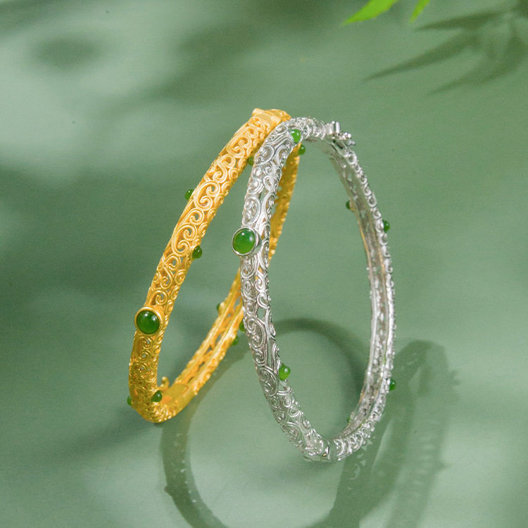 THERE IS RICE [AUSPICIOUS CLOUD RUYI INHERITANCE ANCIENT METHOD GILT BRACELET] CHINESE STYLE RETRO COURT JASPER SAND GOLD BRACELET