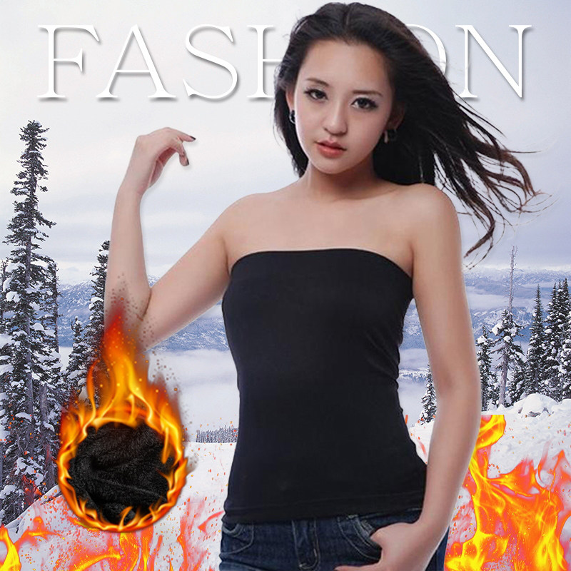 黑色加绒抹胸打底小背心女2025新款内搭修身一体绒性感裹胸上衣女