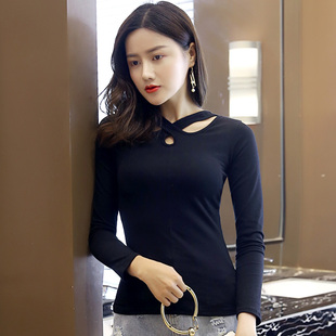 长袖t恤新款黑色打底衫女2026春季韩版修身性感百搭上衣个性