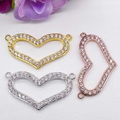 DIY首饰配件镀24K包金微镶满钻桃心 心形隔珠吊坠