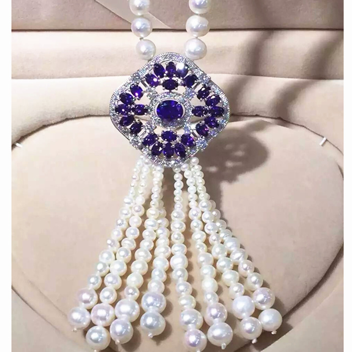 diy锆石流苏方形花瓣毛衣链