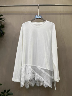 百搭圆领长袖 时尚 下摆蕾丝拼接上衣7911 新款 瑞瑞欧货2026年春季