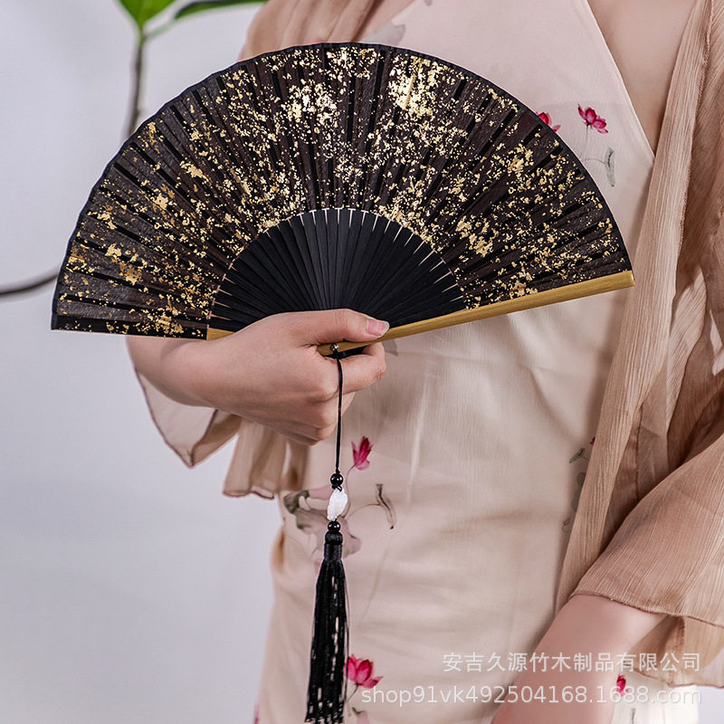 金银扇子古风古典黑折扇