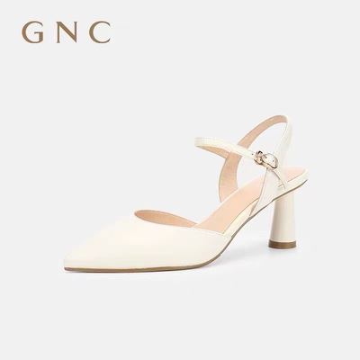 GNC春夏女鞋气质简洁高跟粗跟优雅外穿约会通勤尖头包头后空凉鞋