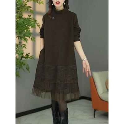 时尚休闲简欧风连衣裙女2025冬季新款女士洋气显瘦宽松百搭中长裙