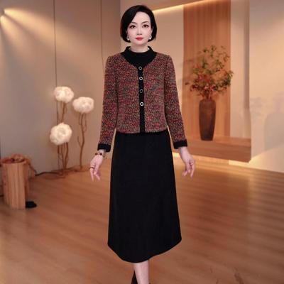 大码女装雪花绒假两件连衣裙2025秋冬季妈妈装显瘦加肥加大200斤