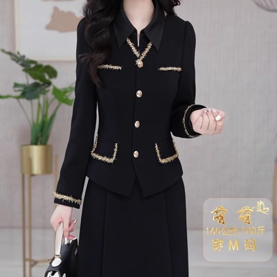 高级华夫格精纺两件套女士2025秋季时尚小外套洋气减龄连衣裙套装