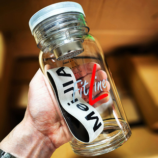 德国PM fitline定制玻璃杯500ml  带刻度带滤网带隔热带泡茶杯子