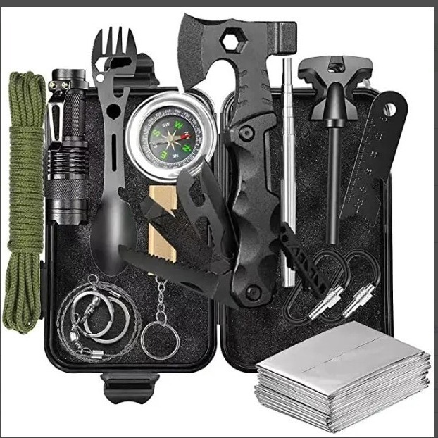 战时应急包户外求生工具多功能套装装备SOS野外生存自救生存锯刀