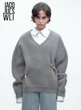 JACQUES WEI 极简灰色金扣针织开衫 JW-25AW-MY008