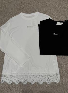 YSEVENTEEN 蕾丝下摆长袖T恤  Y550106