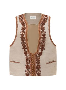 INTO THE EAST 棕色钉珠U领马甲 E1DGAW117SD23VE