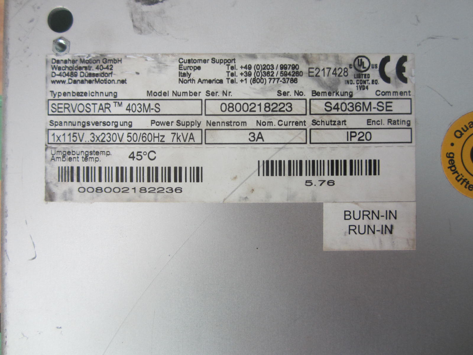 科尔摩根 KOLLMORGEN 400-M 403M-S S4036M-SE