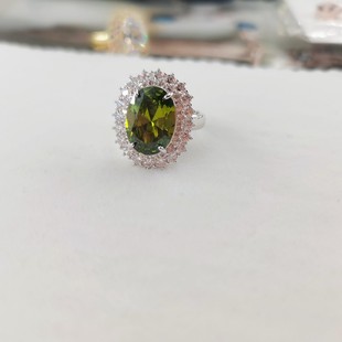 2024新款天然绿水晶戒指气质高级彩宝豪华绿晶宝石指环开口可调节