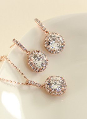 韩版镶钻宝石短款饰品项链耳环