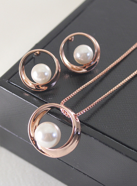 韩版时尚风夸张珍珠短款项链耳环