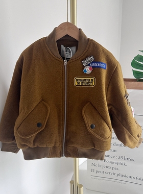 品牌童装冬季儿童毛呢外套男女童夹棉短款加厚棒球服15735