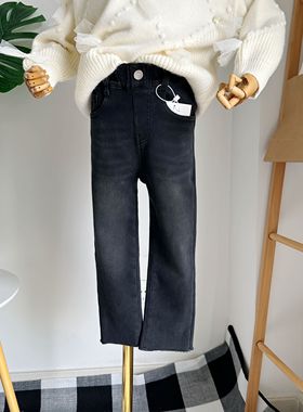 LZ儿童牛仔裤2023冬新款男女童一体绒修身加厚小脚裤烟管裤17110