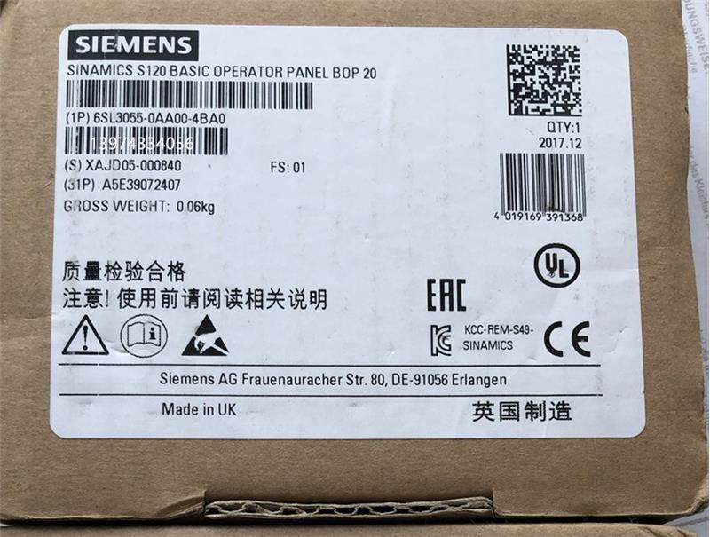 西门子 bop20操作面板 6sl3055-0aa00-4ba0 全新原装可直拍