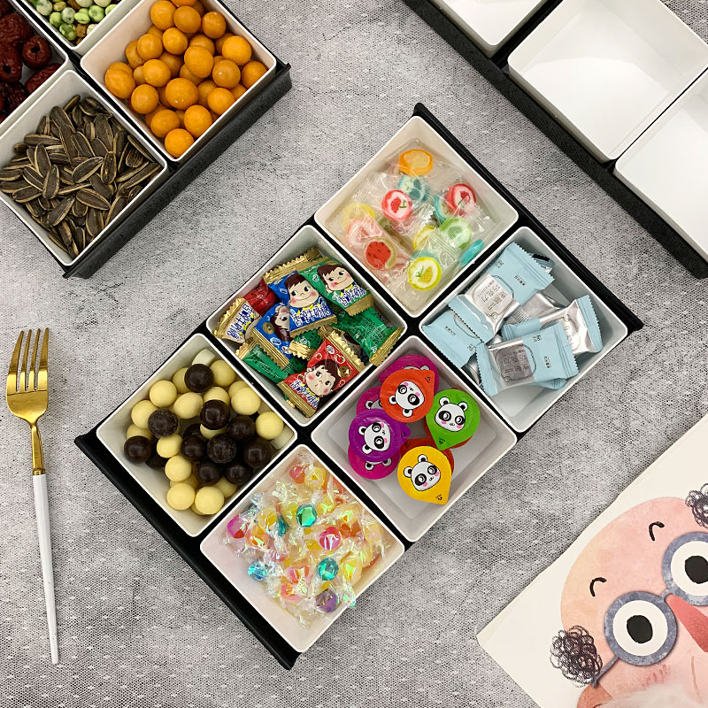 塑料四宫格分格干果盘客厅KTV水果盘日式糖果瓜子盘坚果盘收纳盒