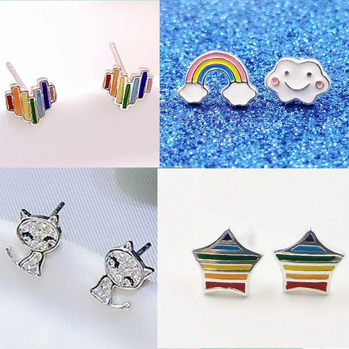 Радужные асимметричные серьги, серебро 925 пробы, в корейском стиле